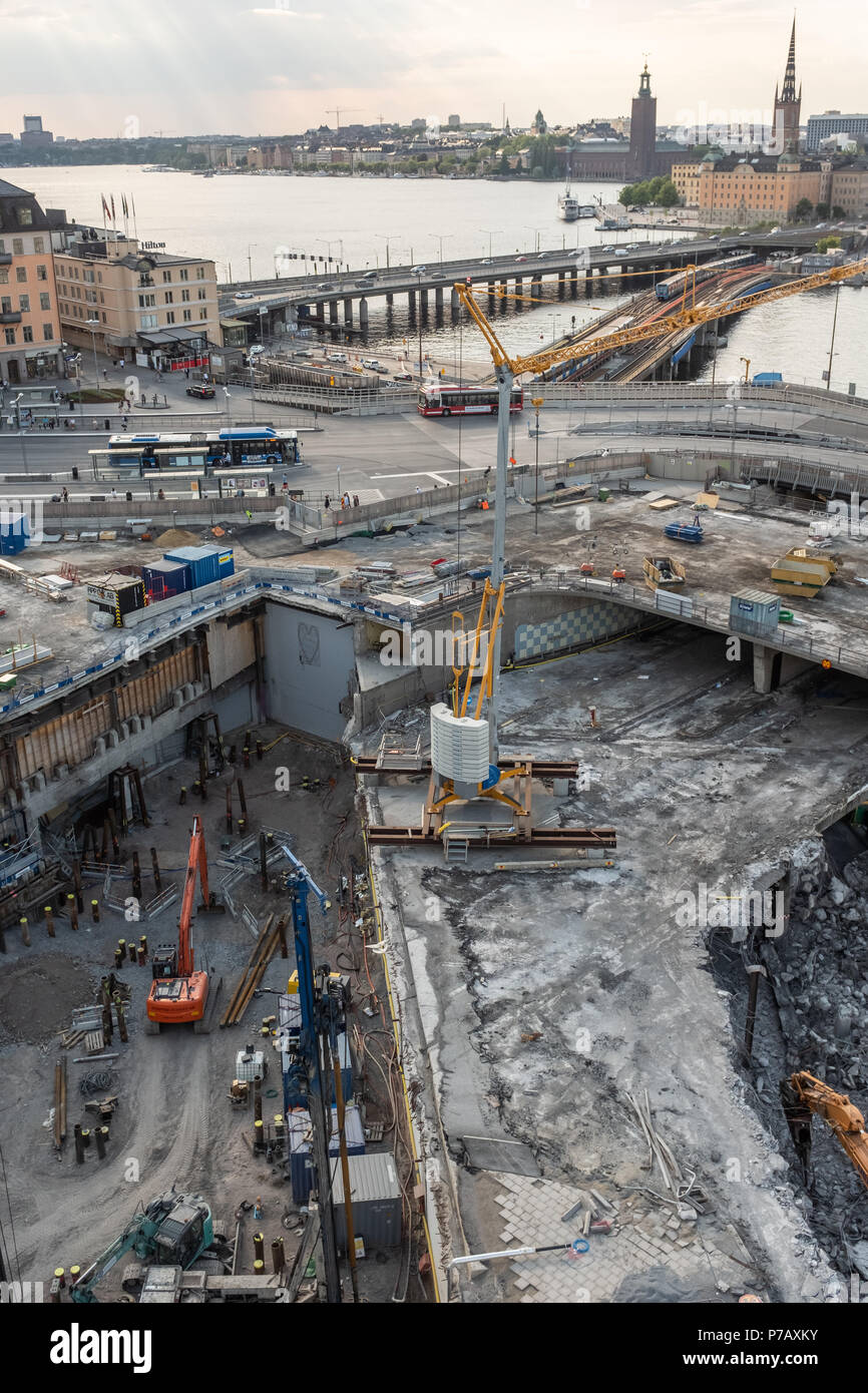 I lavori di costruzione sul lungomare, Stoccolma, Svezia Foto Stock