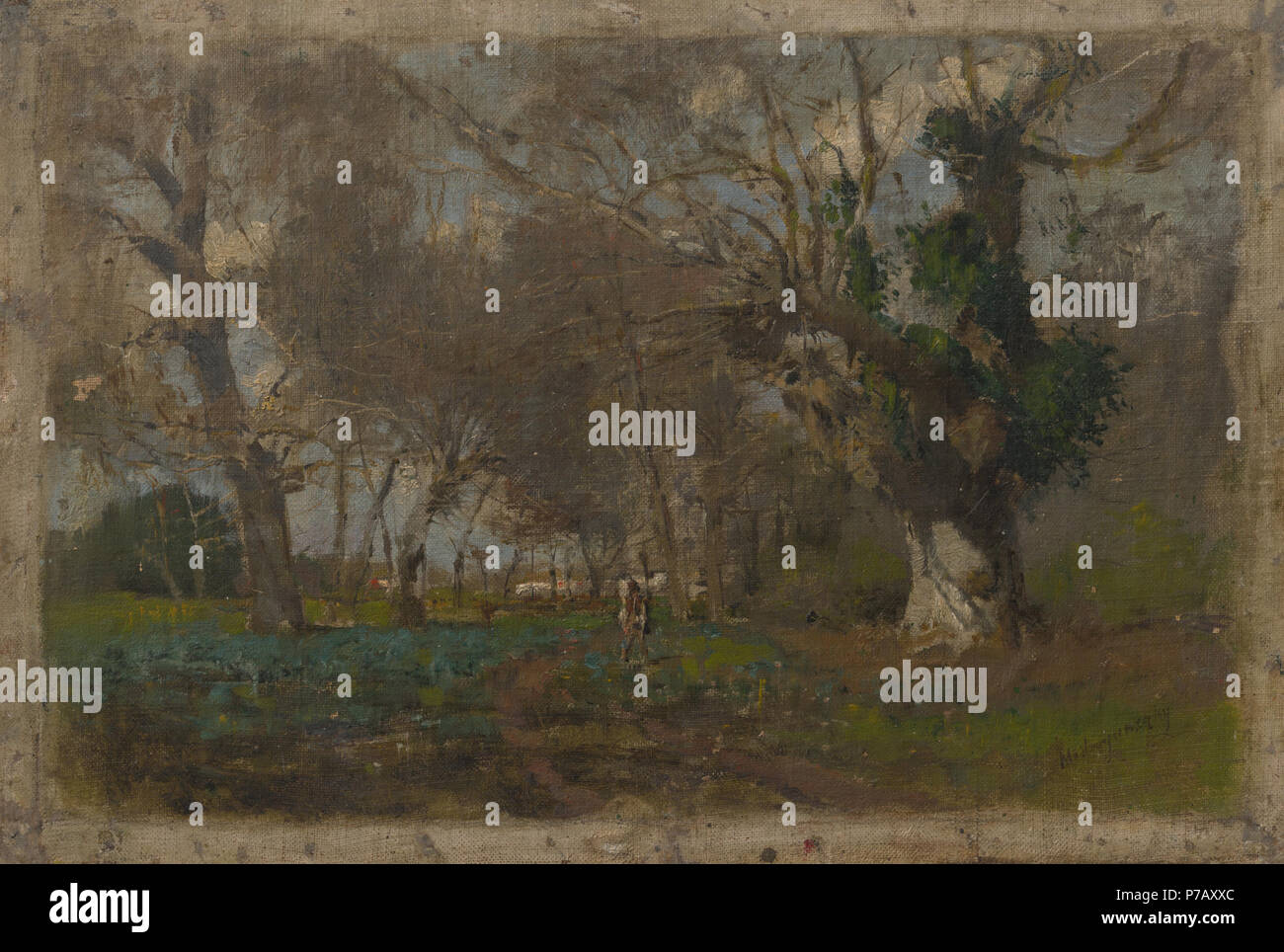 50 Ladislav Mednyánszky - alberi di quercia nei pressi di un braccio del Váh - O 2525 - Galleria Nazionale Slovacca Foto Stock