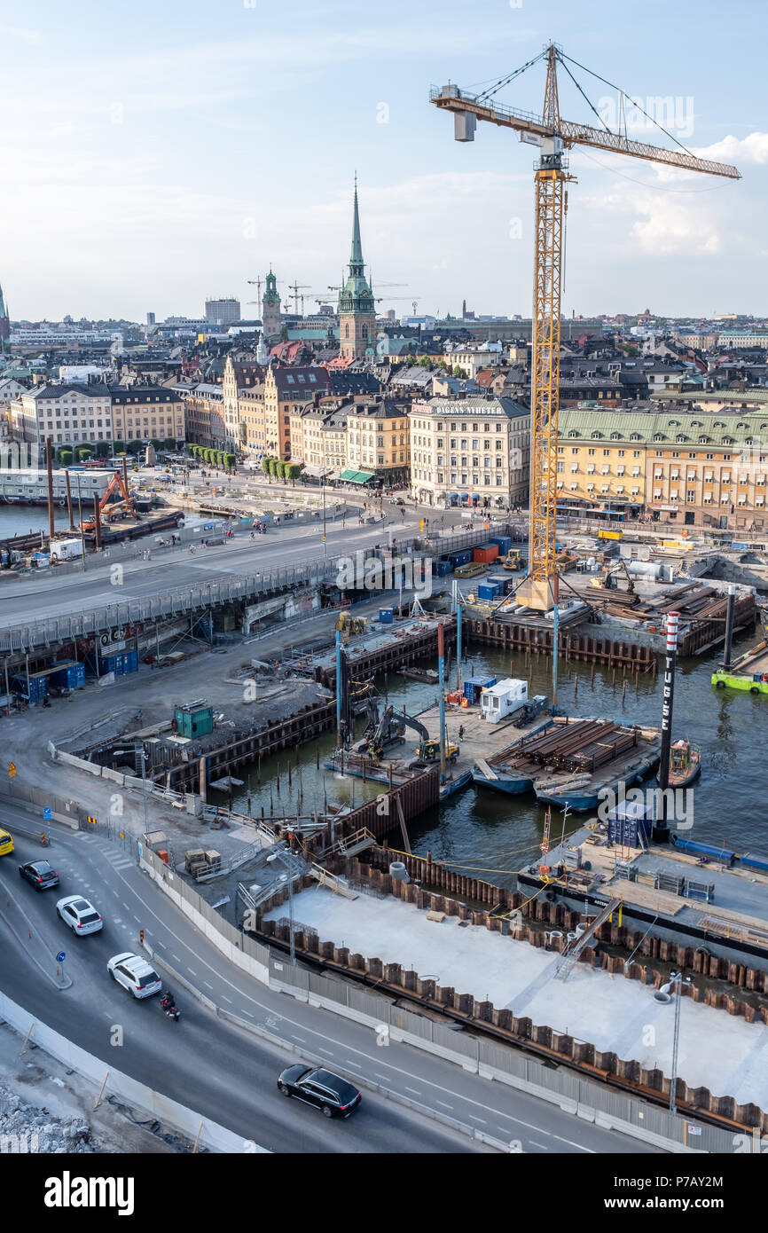 I lavori di costruzione sul lungomare, Stoccolma, Svezia Foto Stock