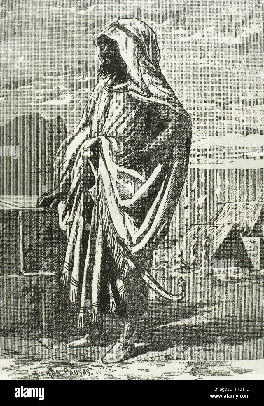 Tariq ibn Ziyad (670-722). Musulmani generale delle tribù berbere del Nafza che ha guidato la conquista musulmana dell'Hispania visigota. Incisione. Foto Stock