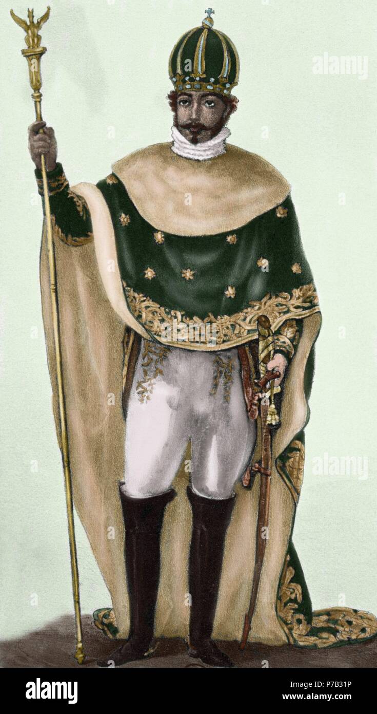 Pedro I del Brasile e IV del Portogallo (1798-1834). L'imperatore del Brasile e del re del Portogallo. Incisione. Colorati. Foto Stock