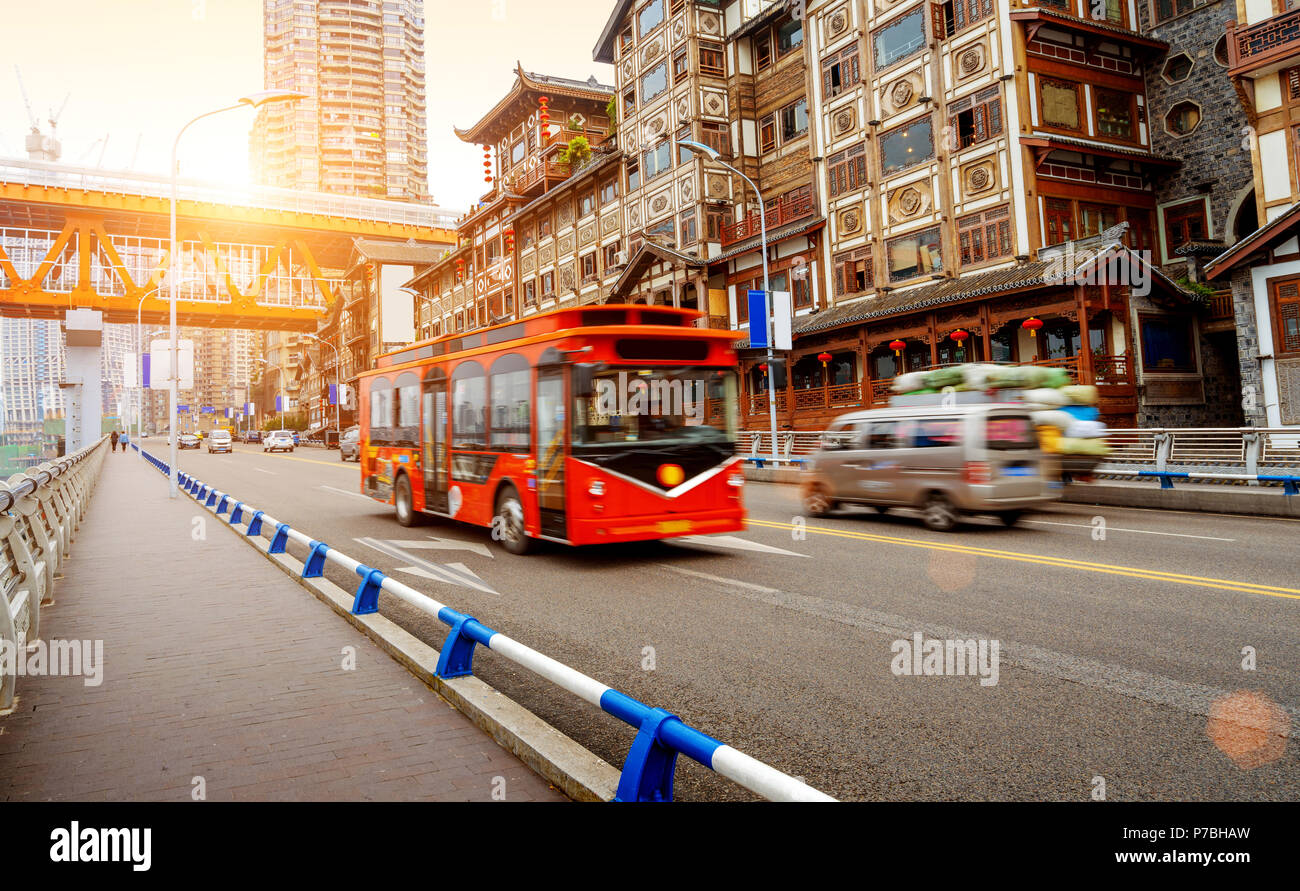 Chongqing, la Cina la classica architettura: Hongyadong. Foto Stock