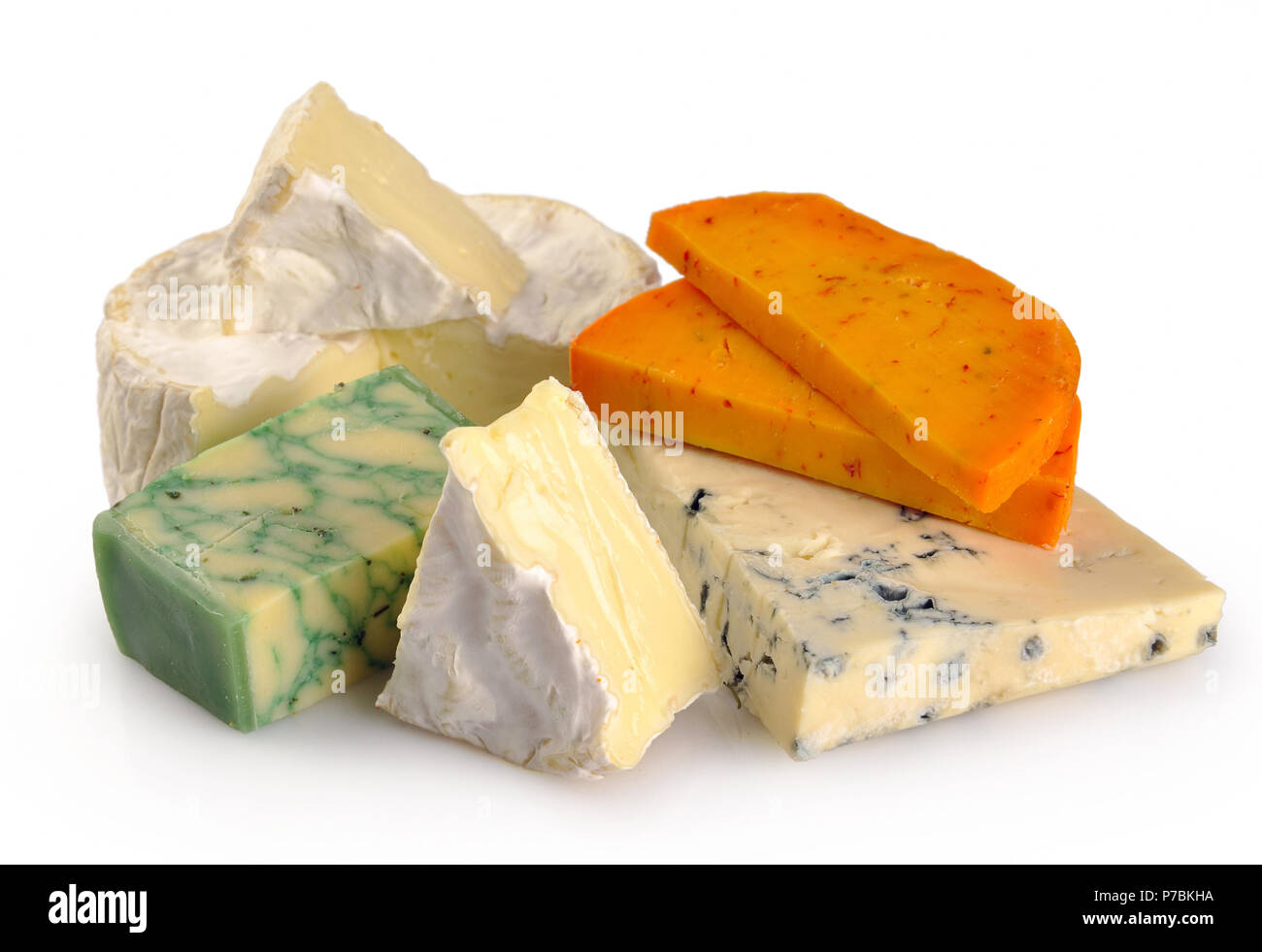 Set di formaggio su uno sfondo bianco Foto Stock