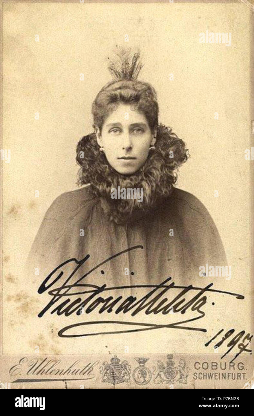 Inglese: la Principessa Victoria Melita di Edimburgo e di Saxe-Coburg e Gotha - autograph card . 1897 82 Victoria Melita di Edimburgo e di Saxe-Coburg e Gotha 1897 Foto Stock