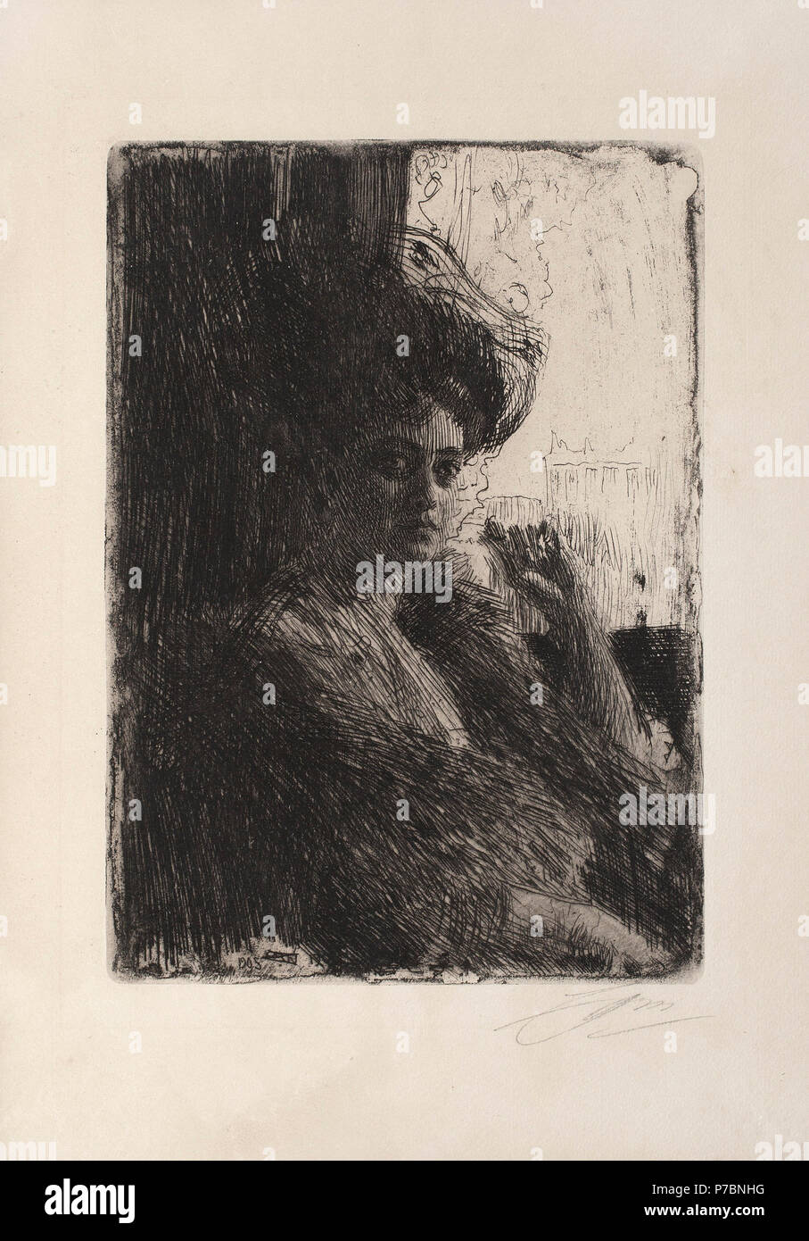 . Svenska: Betty Nansen inglese: Betty Nansen . Attacco di attrice danese Betty Nansen (1873-1943) . 1905 8 Anders Zorn - Betty Nansen (etching) 1905 Foto Stock