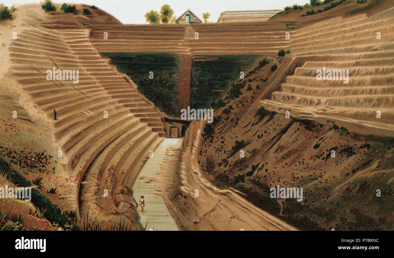 Stato della valle del Messico. Costruzione di un drenaggio per prevenire le  alluvioni nella capitale. La litografia, 1880 Foto stock - Alamy