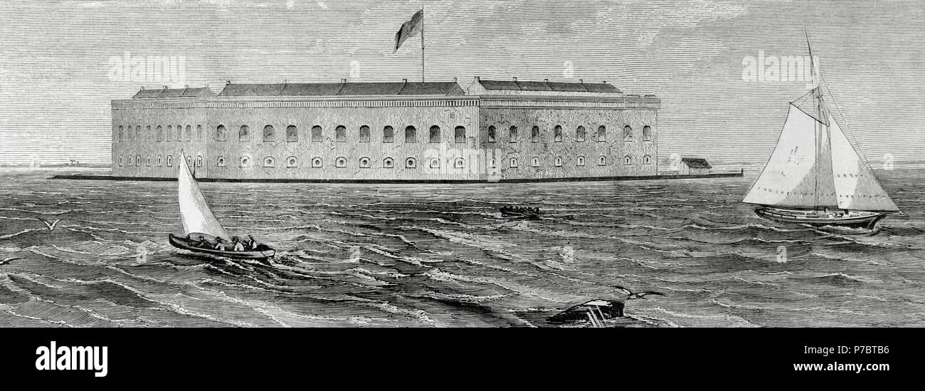 Stati Uniti d'America. La guerra civile americana (1861-1865). Fort Sumter a Charleston Bay. Incisione. Foto Stock