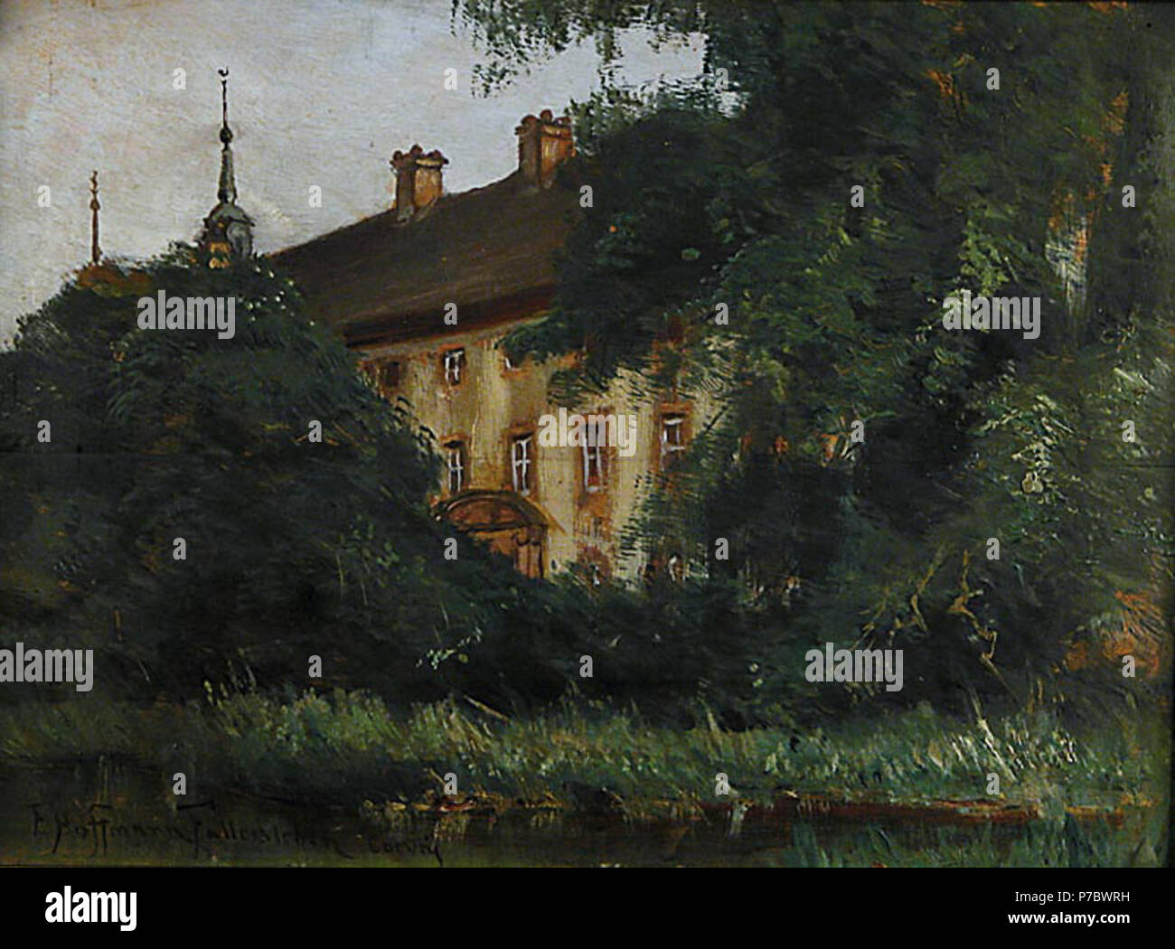Inglese: "Come Schloß in Corvey', olio su legno, ca. 27 x 37 cm . prima di 1928 124 Franz Hoffmann-Fallersleben Schloss in Corvey Foto Stock