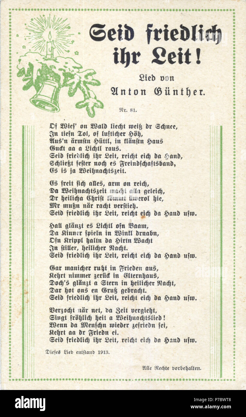 Deutsch: Liedpostkarte Nummer 84 - Seid friedlich ihr Leit! (1931 oder 1932) . 1931 4 81 - Seid friedlich ihr Leit! (1931) Foto Stock