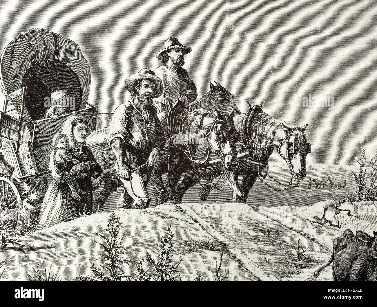 Gli Stati Uniti. Xix secolo. I coloni muovendosi da Arkansas al Texas in 1870. Incisione in 'Harper's Weekly', 1874. Incisione. Foto Stock