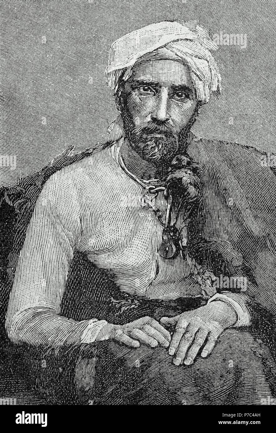 Mirza Reza Kermani (d.,1896). Rivoluzionario iraniano. Aderente di Jamal al-Din al-Afghano. Ritratto. Incisione in 'La Ilustracio n artistica", 1896. Foto Stock