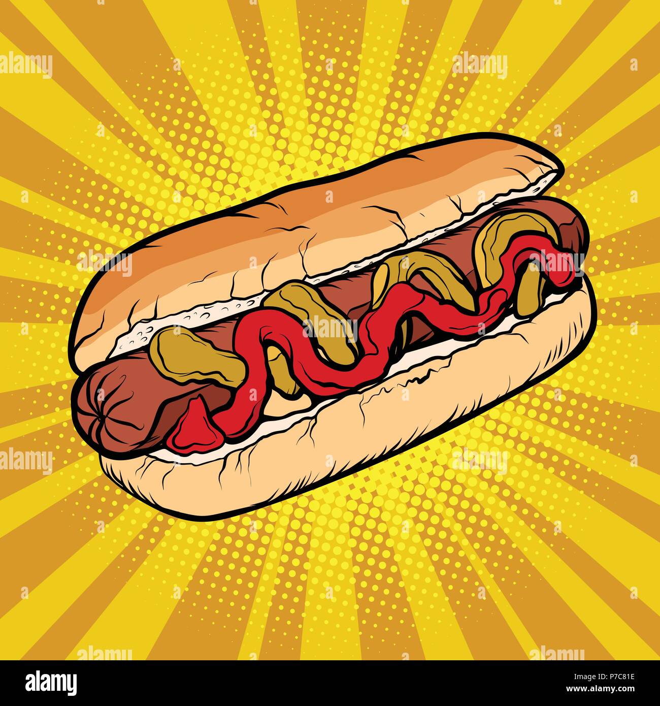 Hot Dog ketchup senape Illustrazione Vettoriale