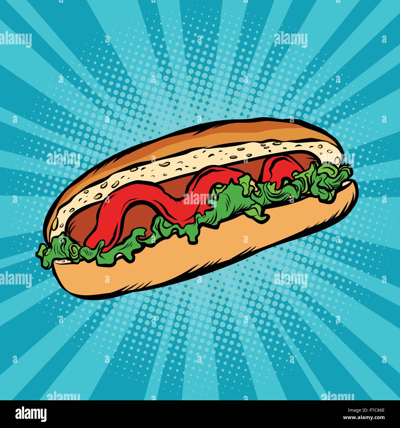 Hot Dog ketchup insalata Illustrazione Vettoriale