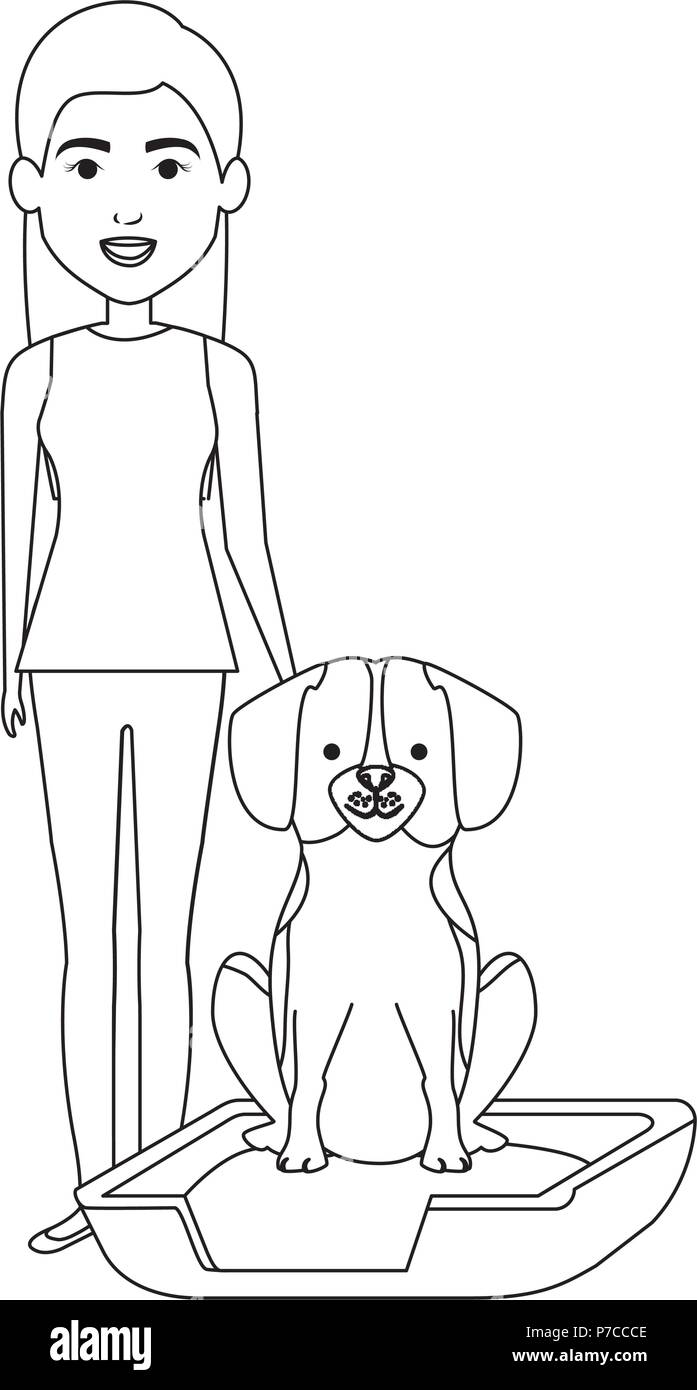 Giovane donna con il cane a letto caratteri illustrazione vettoriale design Illustrazione Vettoriale