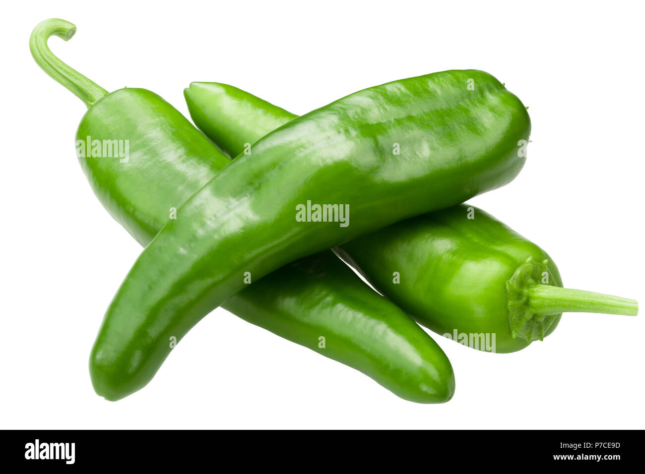 Joe E. Parker cile pepe, Numex o del Nuovo Messico tipo pod, acerbi frutti interi (Capsicum annuum) Foto Stock