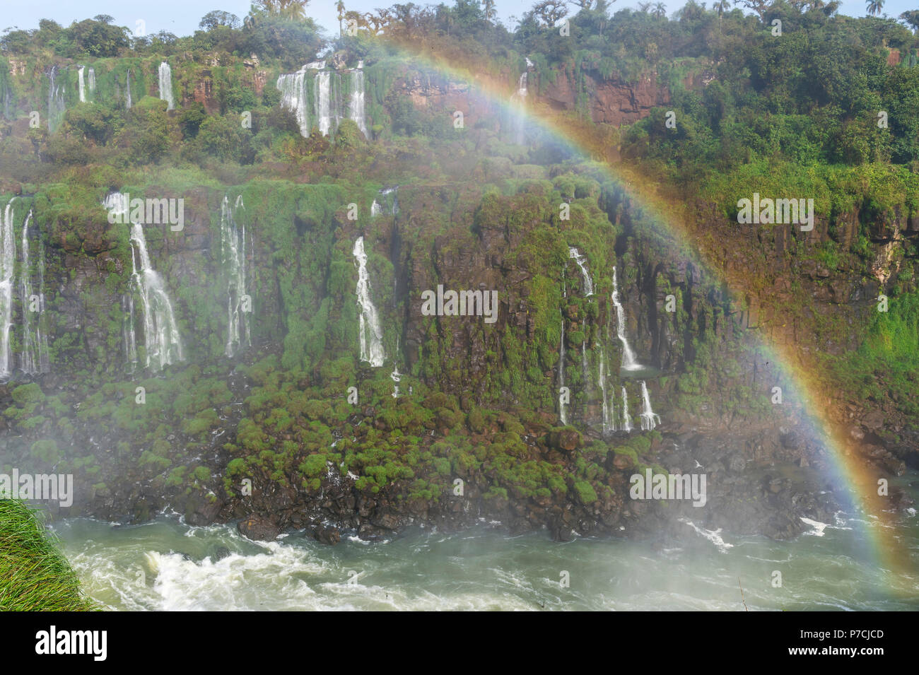 Vista delle Cascate di Iguassù dal lato Brasiliano, Sito Patrimonio Mondiale dell'Unesco, di Foz do Iguacu, Stato di Parana, Brasile Foto Stock
