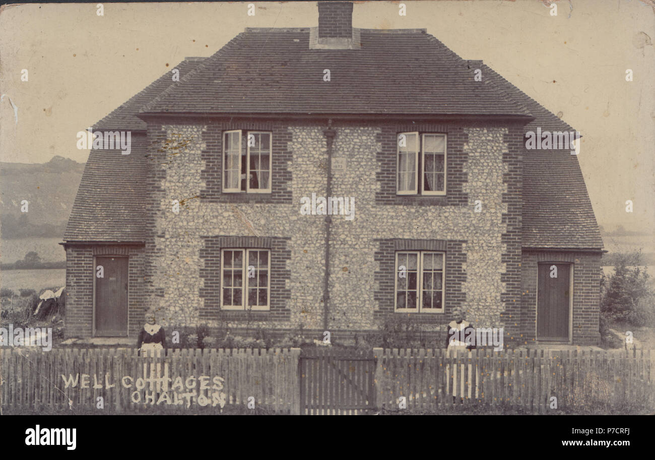 Vintage fotografia reale di Ben Cottages, Chalton, Hampshire, Inghilterra, Regno Unito Foto Stock