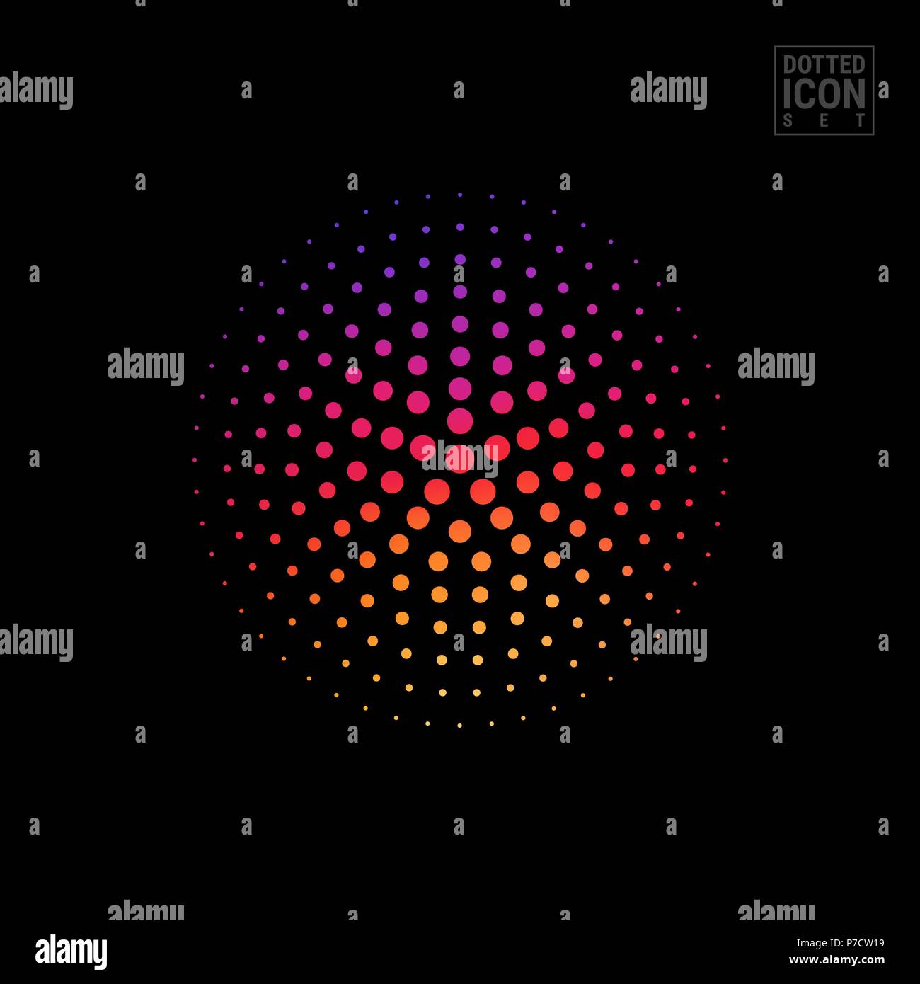 Vettore di mezzitoni forma sferica icona isolati su sfondo nero. Luminosa e moderna gradiente sfera dei mezzitoni Illustrazione Vettoriale