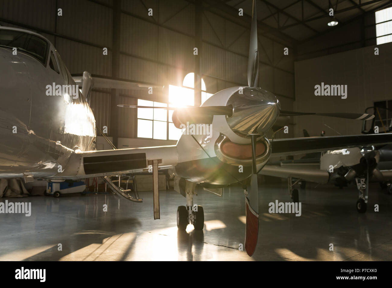Jet Privato in hangar Foto Stock