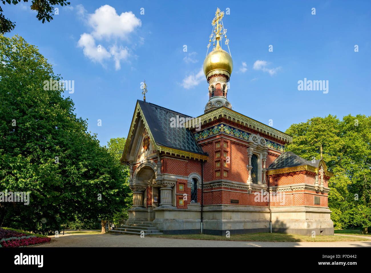 La cappella russa, la chiesa russo-ortodossa di Ognissanti Chiesa, giardino spa, Bad Homburg vor der Höhe, Hesse, Germania Foto Stock