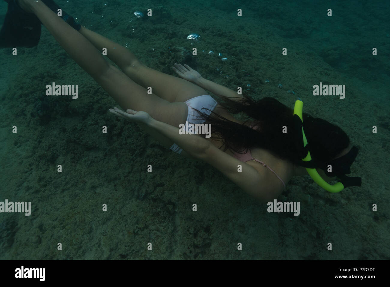Donna subacquee Snorkeling Foto Stock