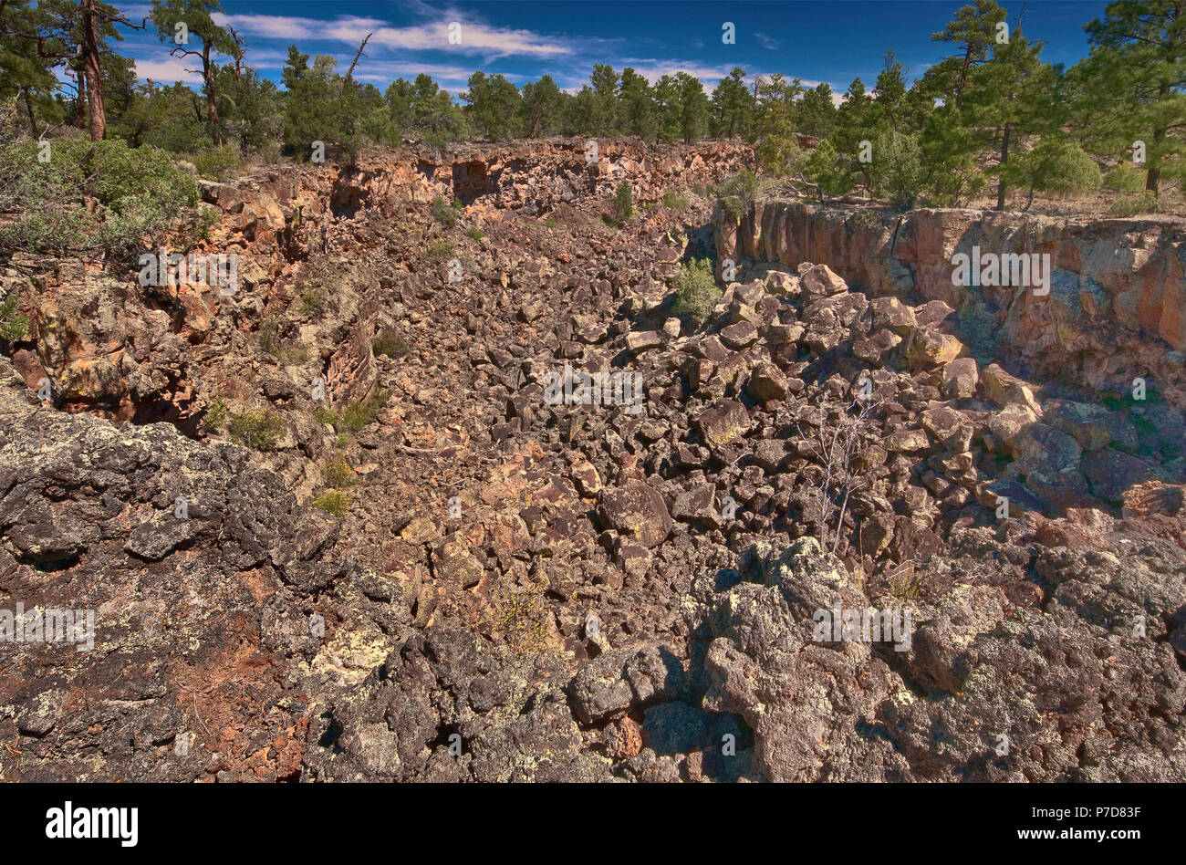 Catterpillar collasso, grossi tubi area vulcanica, El Malpais monumento nazionale, Nuovo Messico, STATI UNITI D'AMERICA Foto Stock