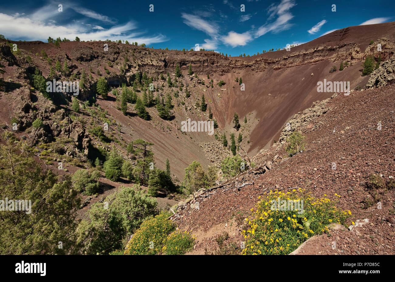 Il Cratere Bandera, cono di scorie vulcano El Malpais monumento nazionale, Nuovo Messico, STATI UNITI D'AMERICA Foto Stock