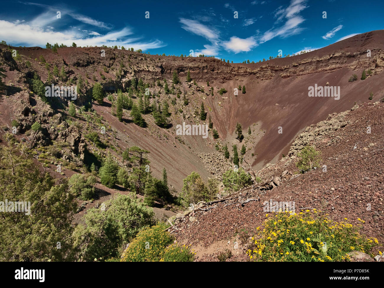 Il Cratere Bandera, cono di scorie vulcano El Malpais monumento nazionale, Nuovo Messico, STATI UNITI D'AMERICA Foto Stock