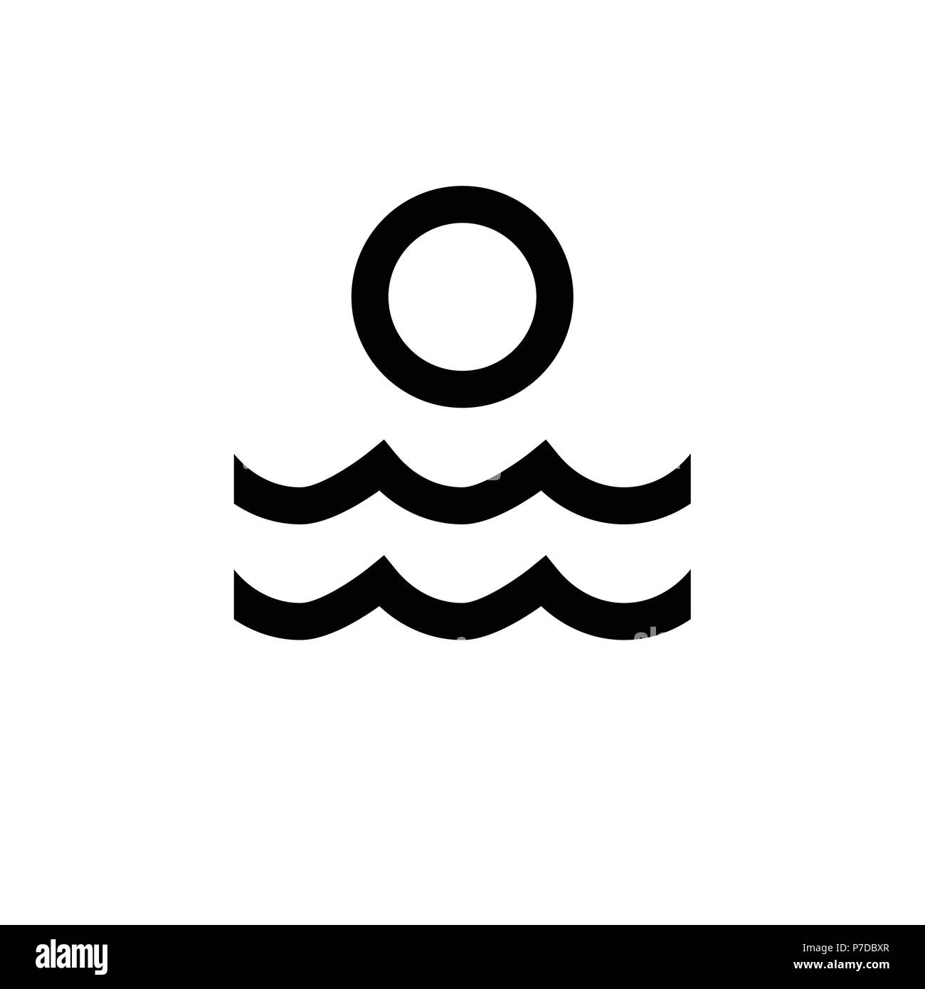 Acqua e sole. Bianco e nero piatto icona vettore isolato su sfondo, No. 1 Illustrazione Vettoriale