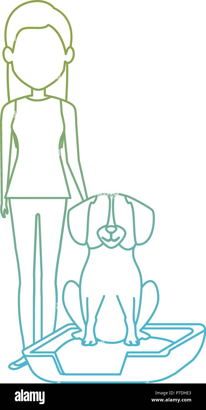 Giovane donna con il cane nel letto dei caratteri Illustrazione Vettoriale
