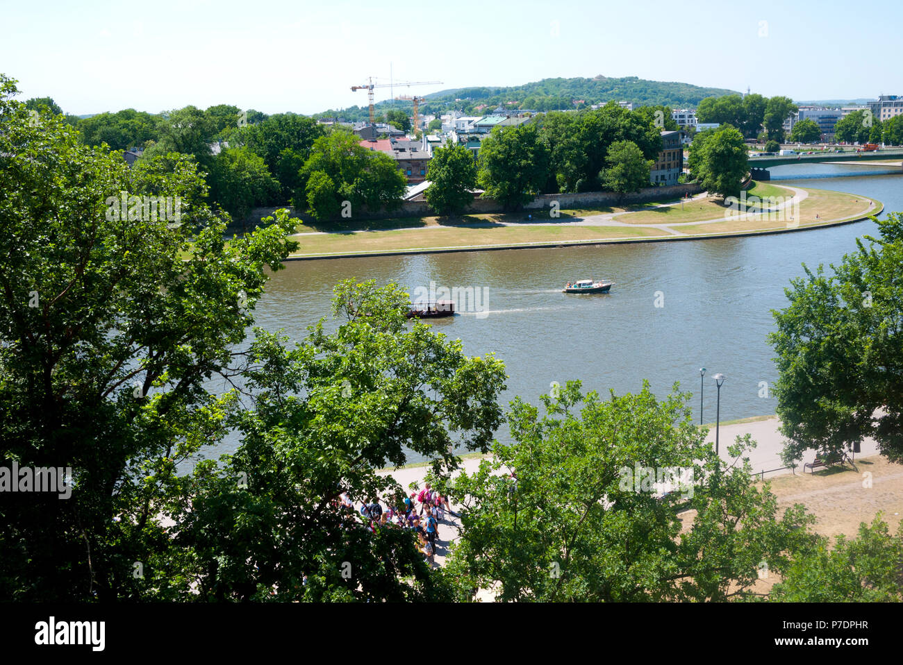 Fiume Vistola vista dal castello di Wawel, Cracovia, in Polonia, in Europa. Foto Stock