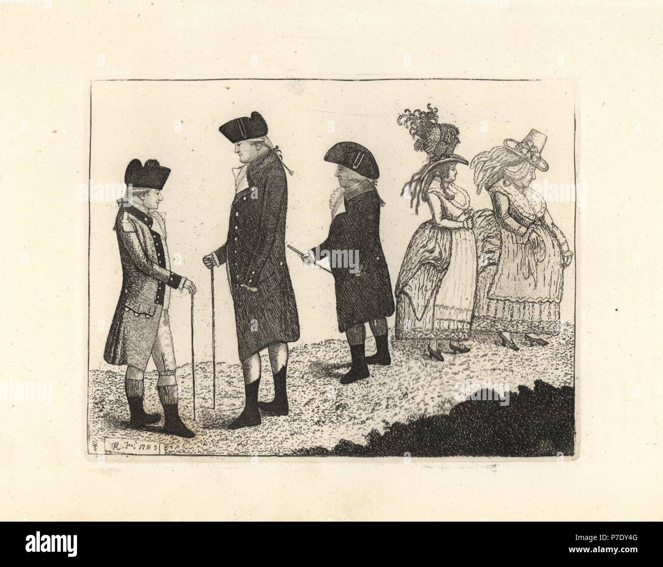 Grandi Andrea Fraser, un ingegnere, Andrew Erskine, scrittore e Sir John Whitefoord, patrono di Robbie Burns. Le donne sono Meg Murray e Miss Burns, ha celebrato la bellezza. Incisione su rame di John Kay da una serie di ritratti di originale e la caricatura acqueforti, Hugh Paton, Edimburgo, 1842. Foto Stock