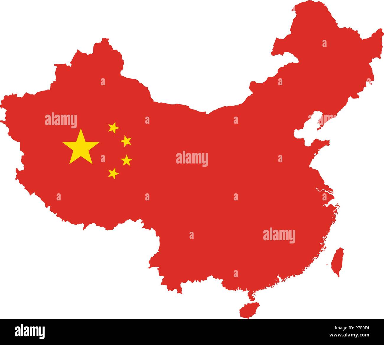 Cina mappa delineare - silhouette di Cina membro stilizzata come bandiera Illustrazione Vettoriale