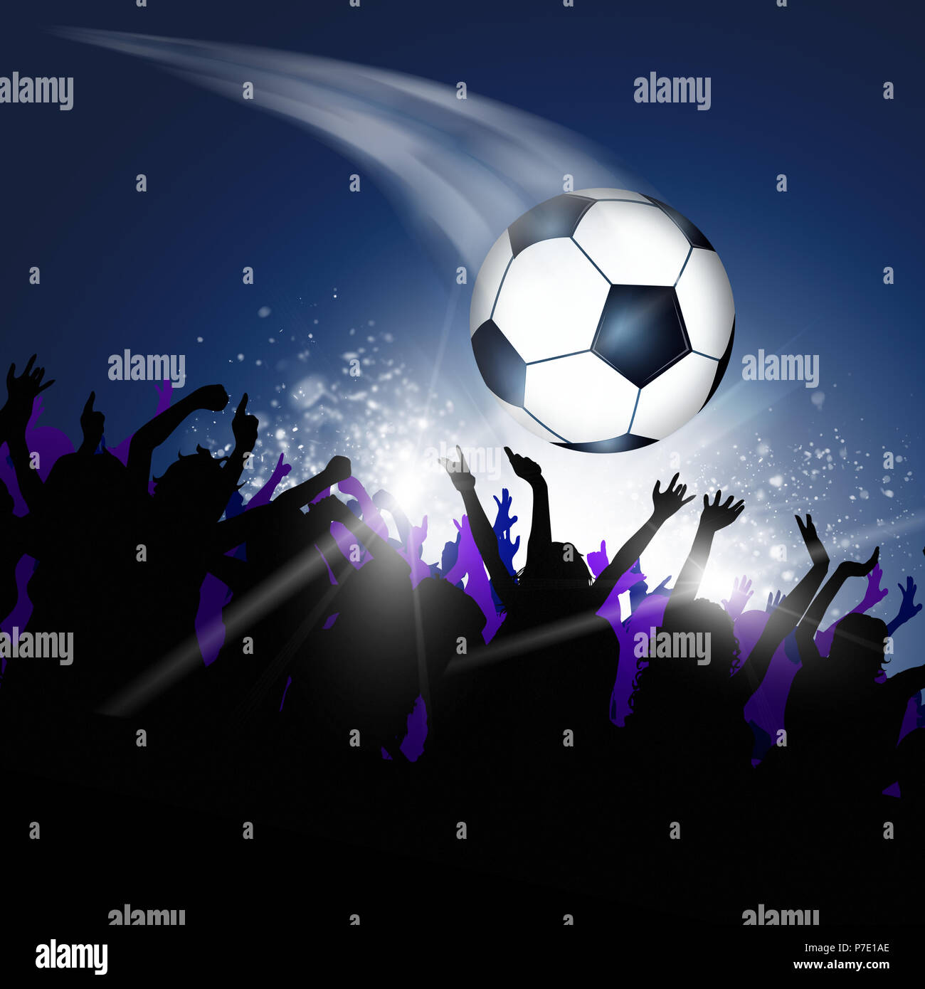 Sport soccer sfondo con il calcio pallone da calcio e ventole Foto Stock