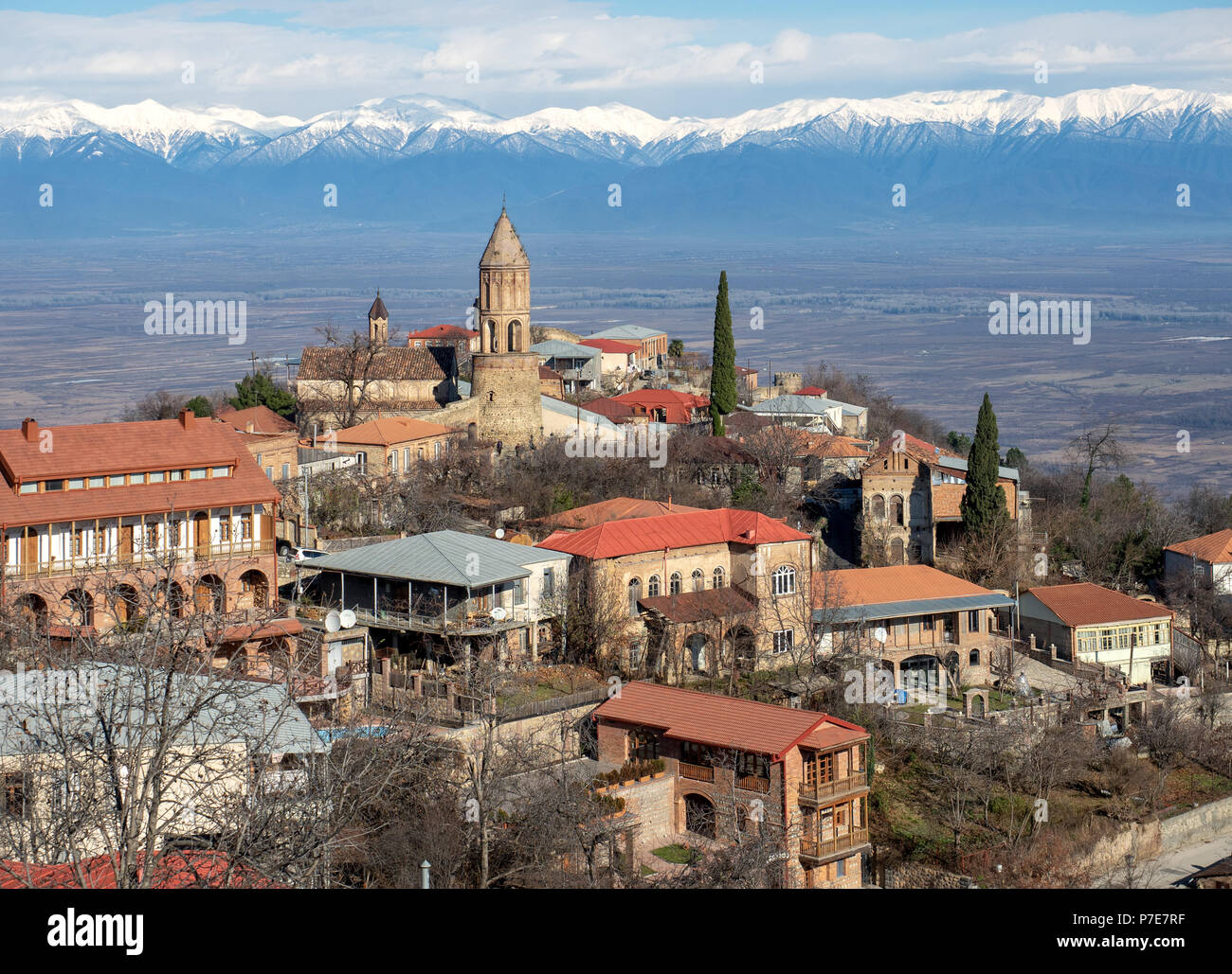 Sighnaghi città vecchia, una popolare destinazione turistica nella regione di Kakheti, Georgia Foto Stock