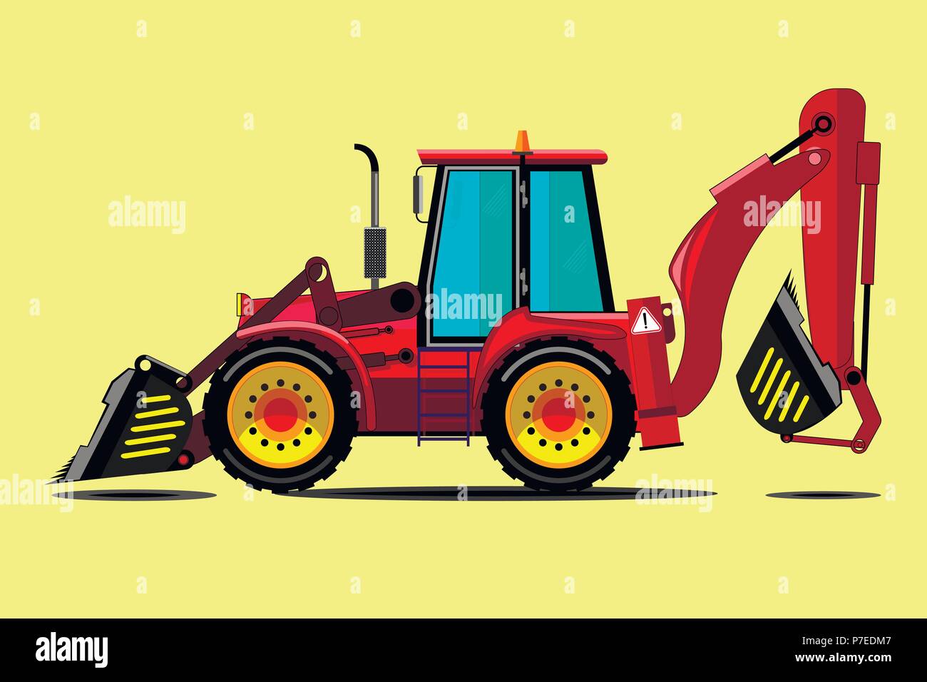 Rosso bulldozer industriale per la costruzione e la messa a terra opere Illustrazione Vettoriale