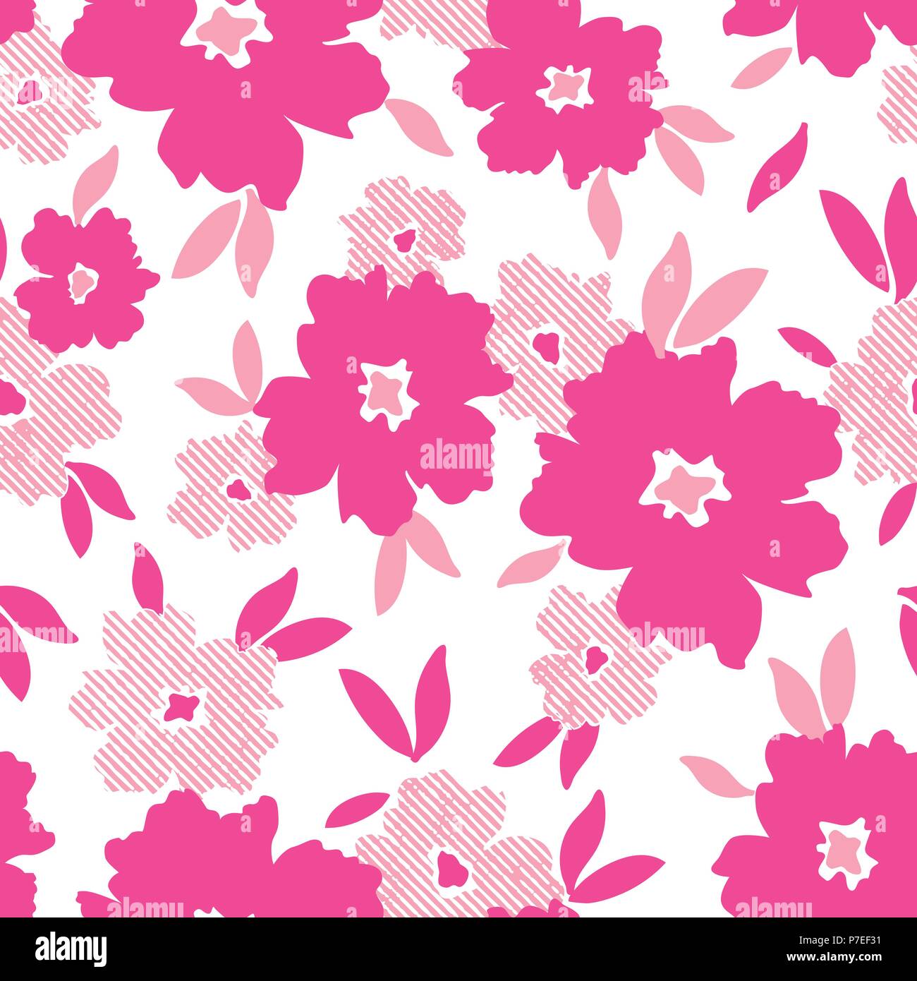 Grafica monocromatica su larga scala vettore floreali seamless pattern. Semplicistico oversized disegnati a mano blumi sparsi su sfondo bianco. Fiori in grassetto Illustrazione Vettoriale