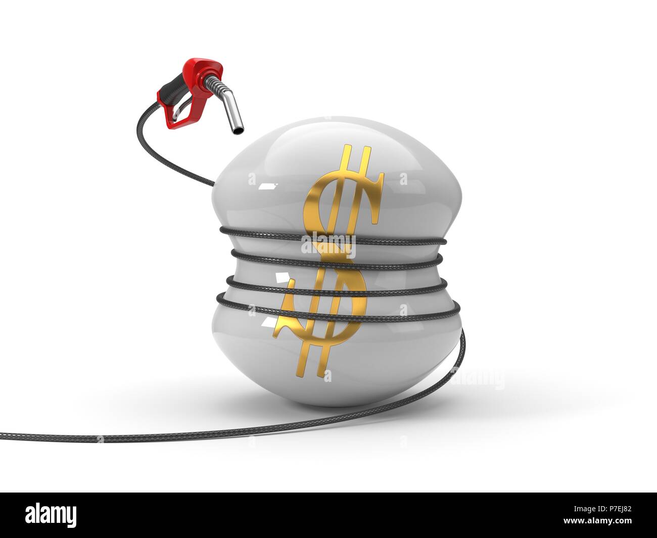 Red ugello carburante spremitura di simbolo del dollaro. 3d illustrazione Foto Stock