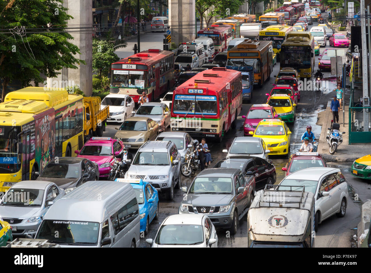 Inceppamento del traffico nella zona centrale di Bangkok, Thailandia Foto Stock