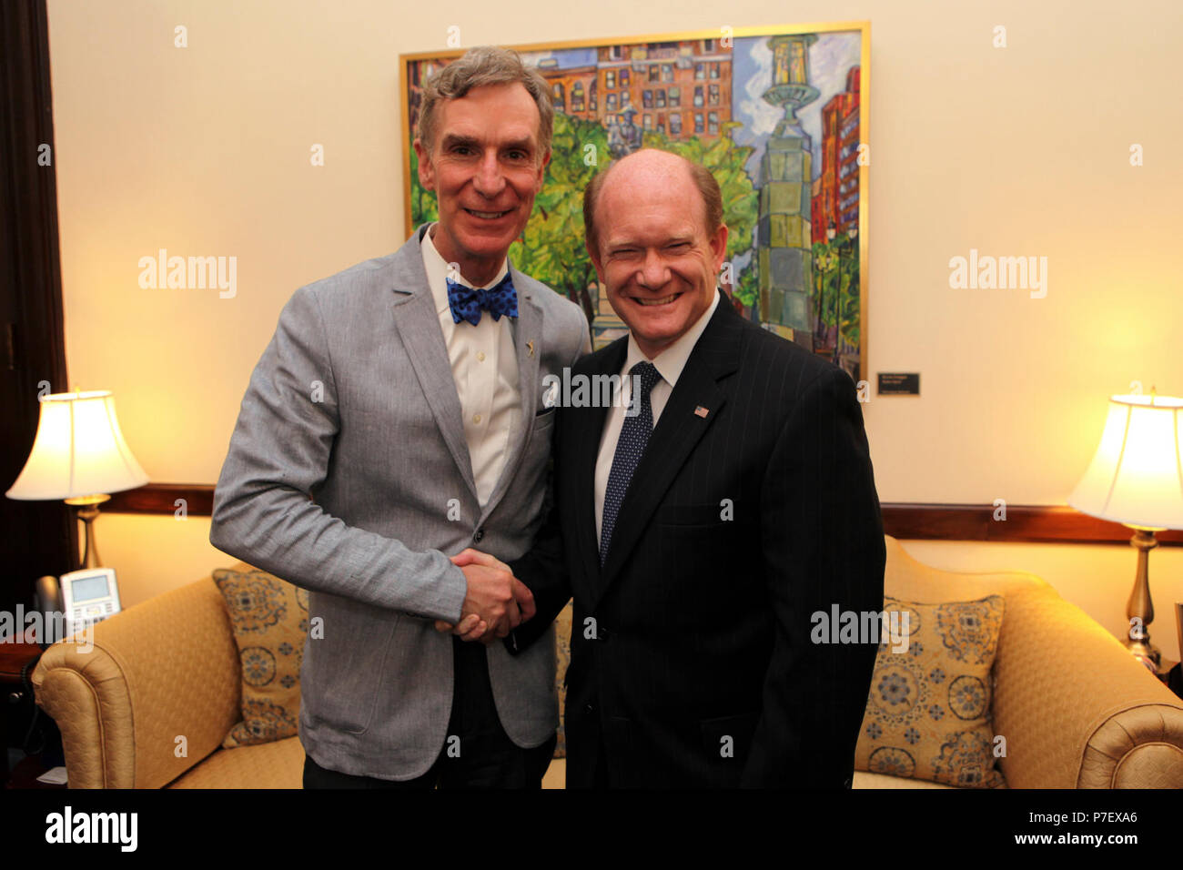 2014 Senatore Coon Incontra Bill Nye la Scienza Guy. Foto Stock