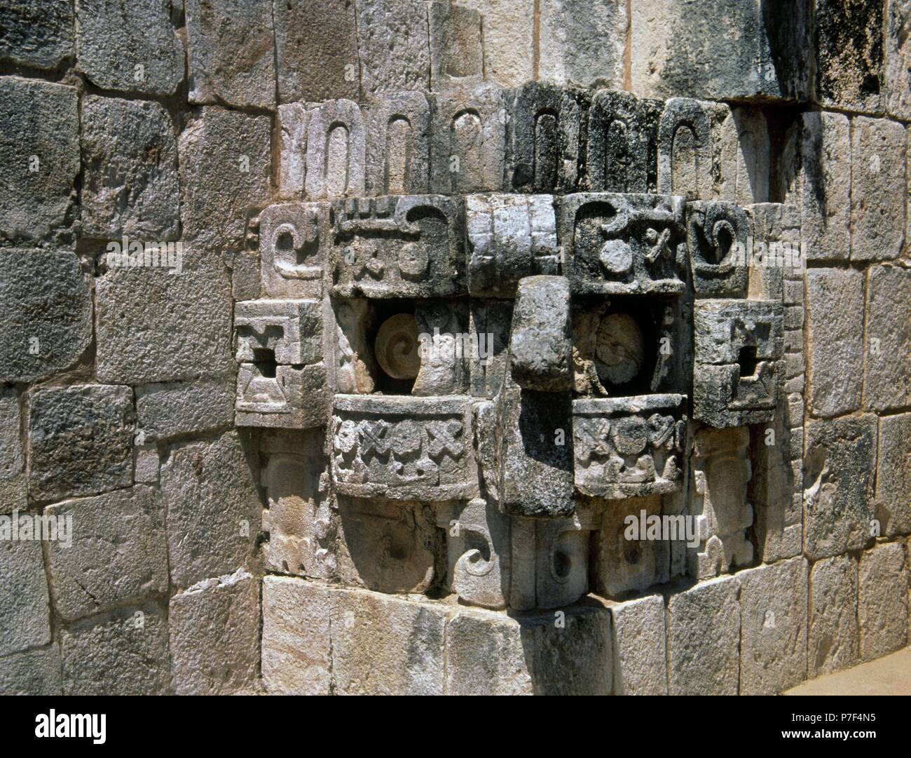 Civiltà Maya. Uxmal città. Maschera di pietra. Periodo classico. Regione Puuc. Yucatan. Messico. Foto Stock