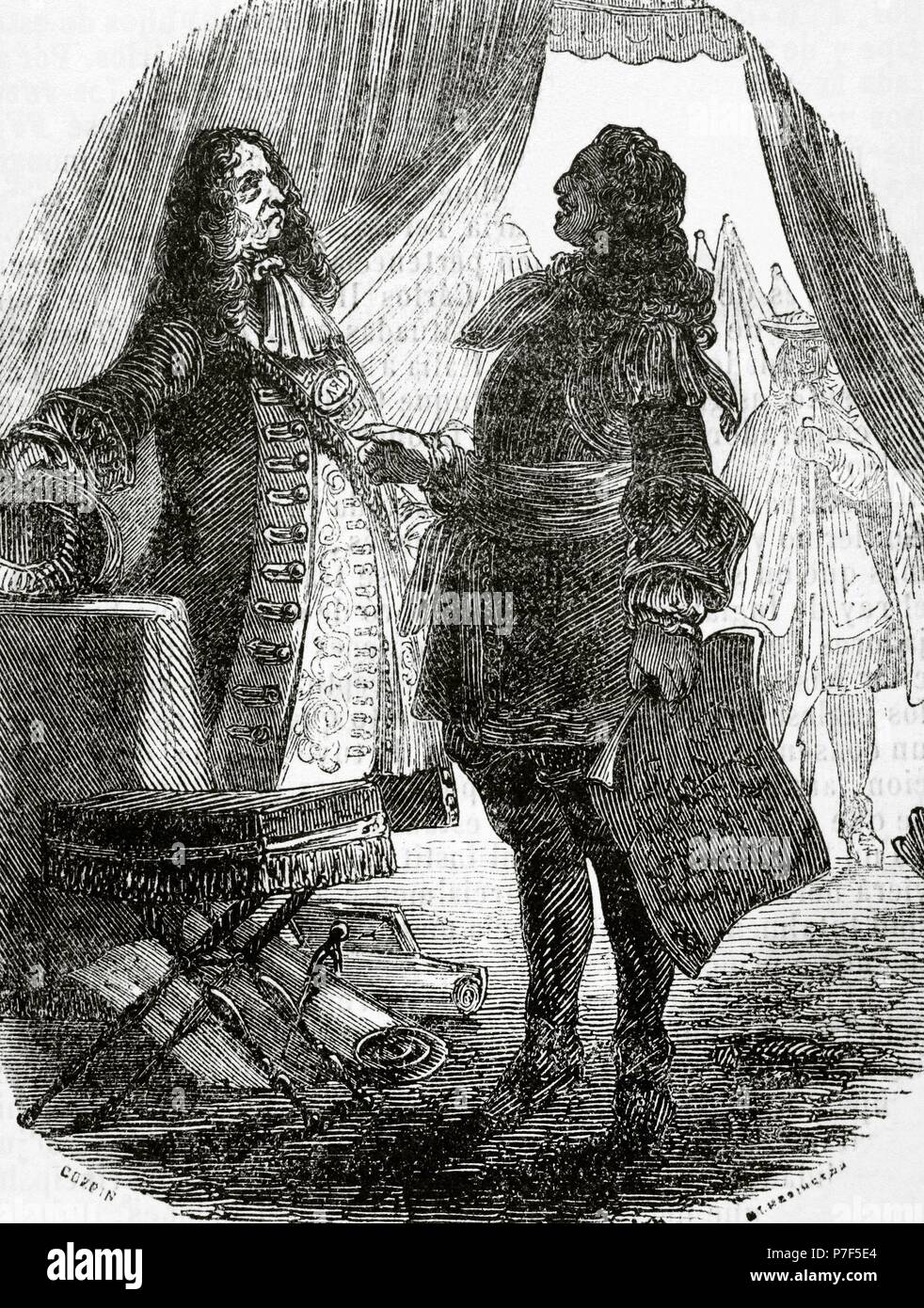 Claude Louis Hector de Villars (1653-1734). Il maresciallo Generale di Francia. Villars e l'Elettore di Baviera. Incisione di Copen. Galleria universale, 1868. Foto Stock