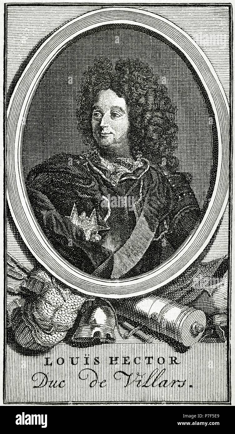 Claude Louis Hector de Villars (1653-1734). Il maresciallo Generale di Francia. Incisione, anonimo. Storia Universale, 1883. Foto Stock