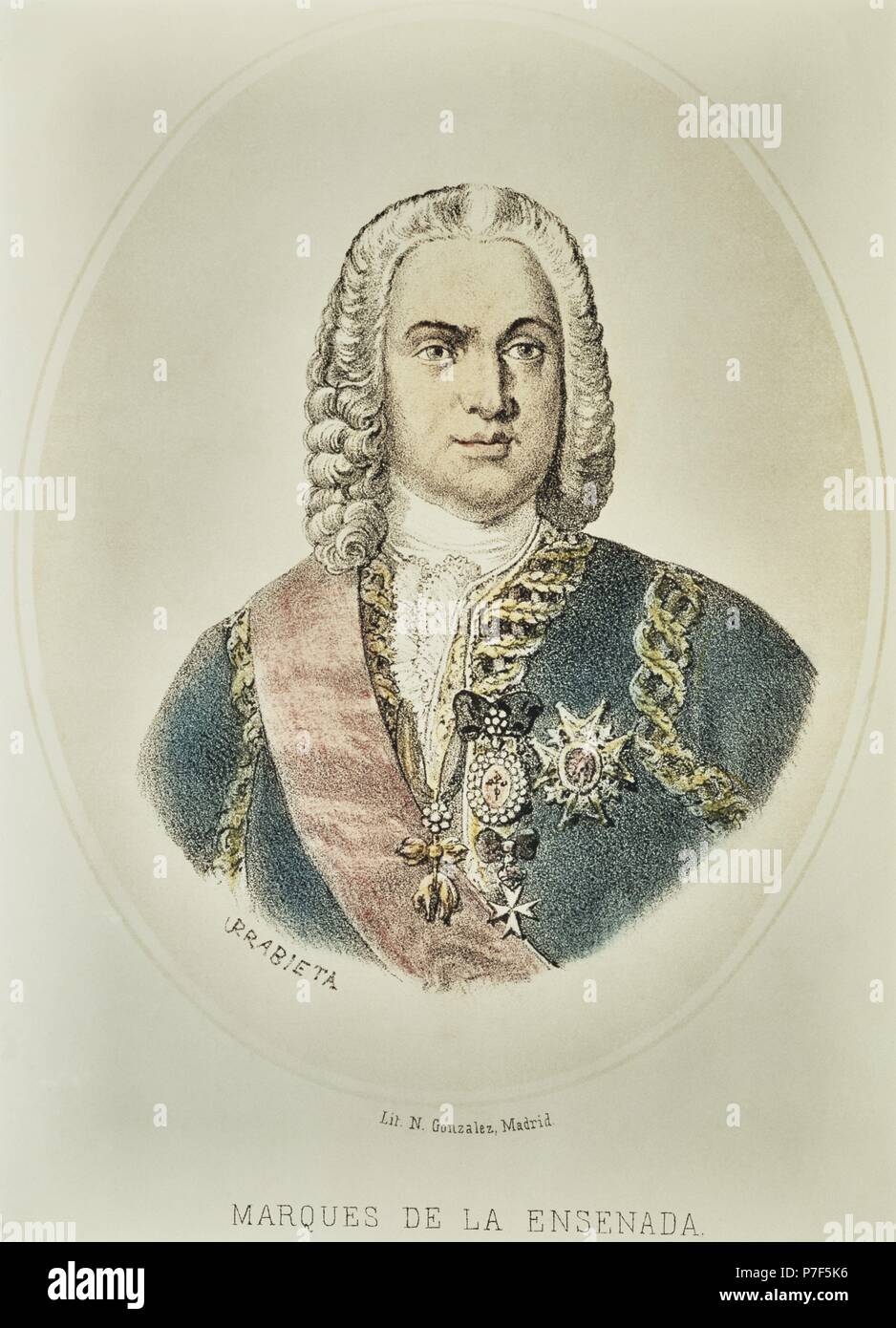 Retrato del Marqués de la Ensenada (1702-1781). Comisario de la Marina de Cádiz(1728) y el Ferrol(1781). Secretario de Hacienda,de la guerra, de Marina y de Índias de Felipe V. Colección particolare, Madrid. Foto Stock