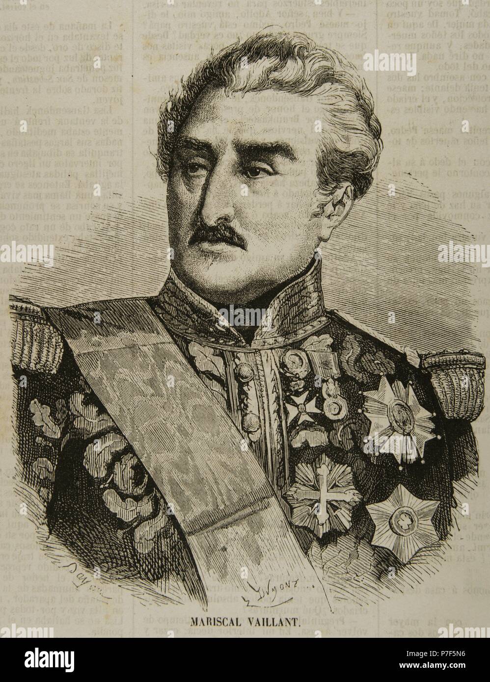 Jean-Baptiste Philibert Vaillant (1790-1872). Maresciallo francese e il ministro della guerra. Incisione di Dumont. L'Album delle famiglie, 1849. Foto Stock
