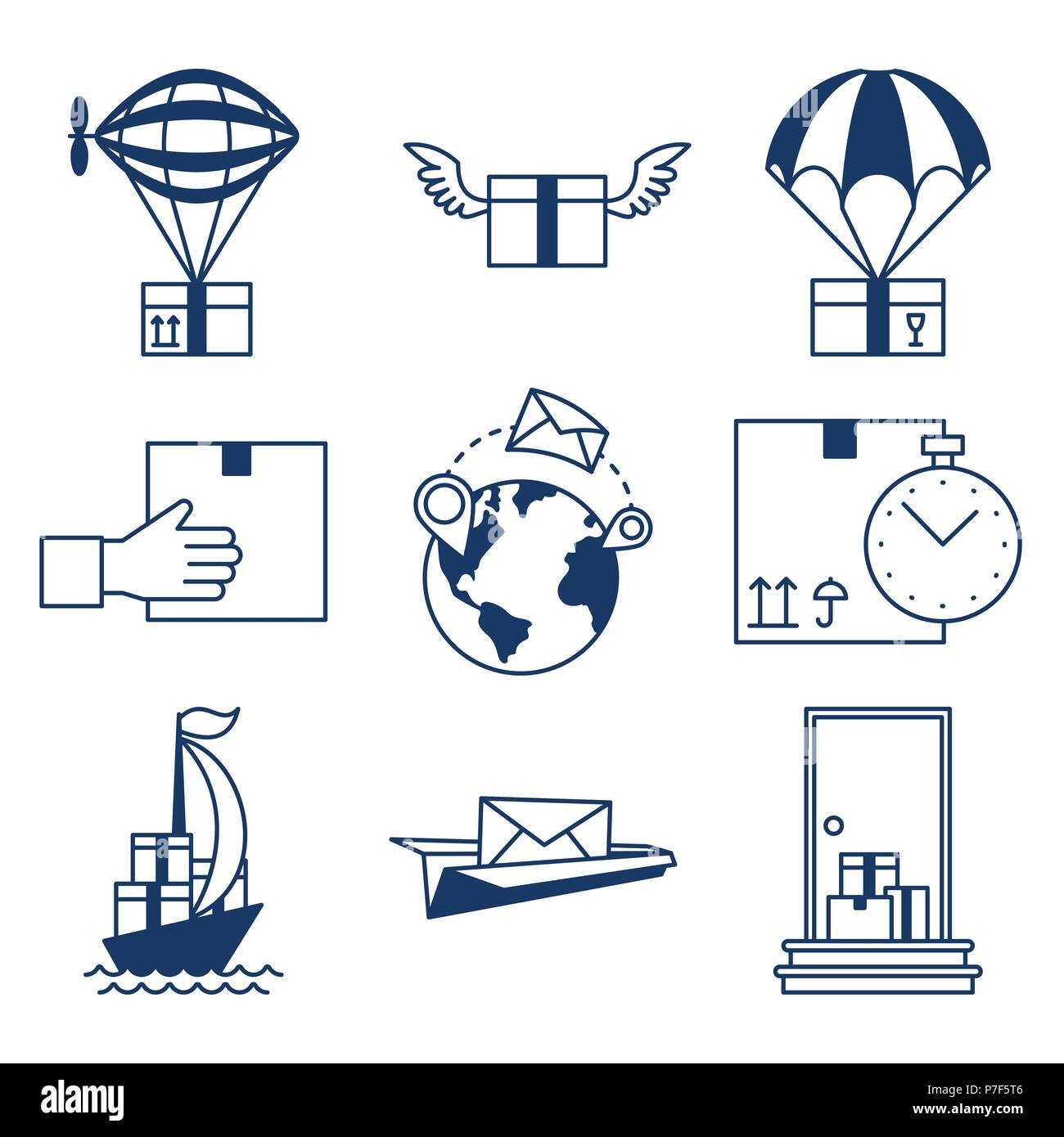 Express Consegna i simboli. Spedizione in tutto il mondo. Illustrazione Vettoriale