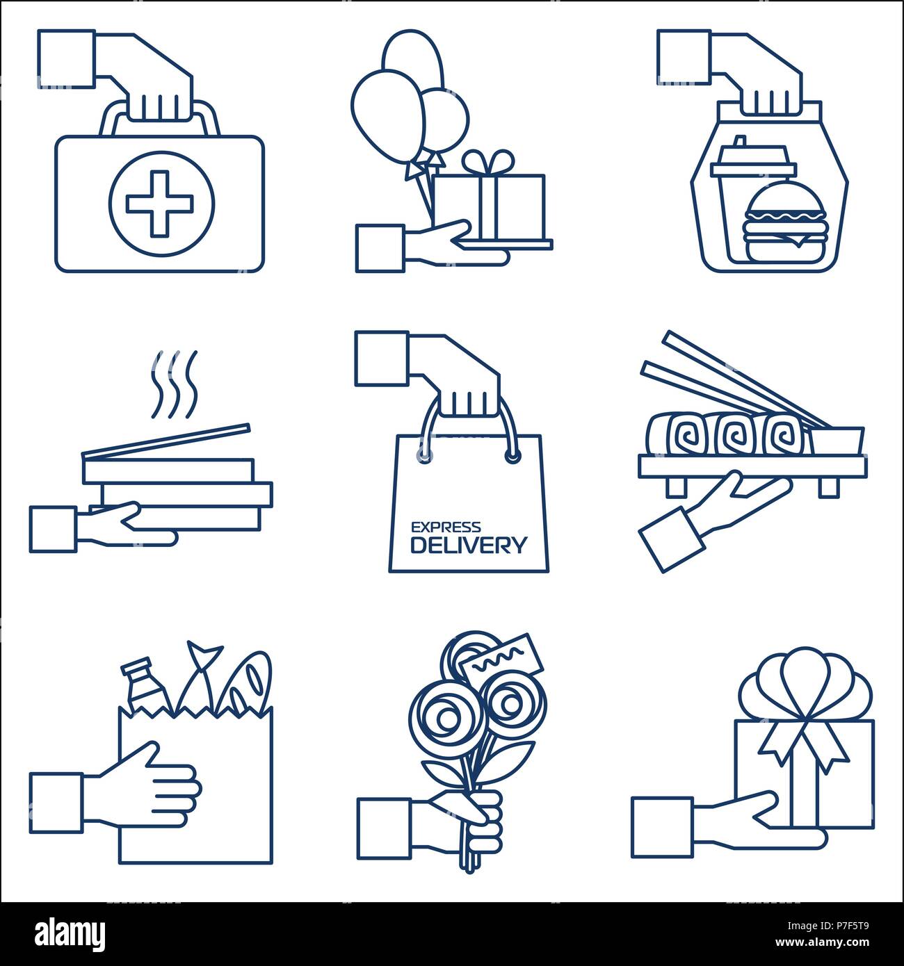 Express Consegna i simboli. Spedizione in tutto il mondo. Illustrazione Vettoriale