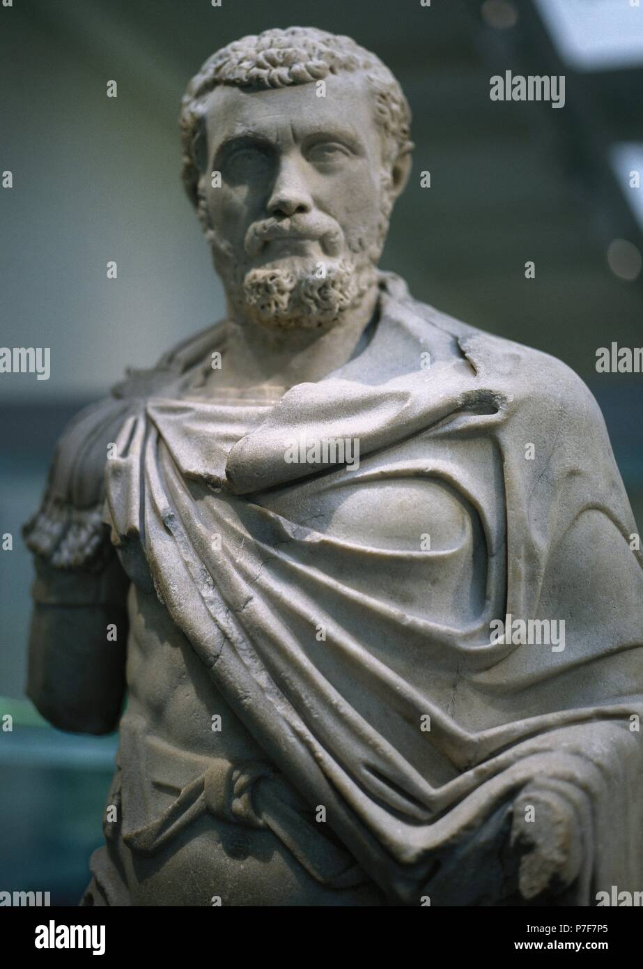 Settimio Severo (145-211) o Severus. Imperatore romano da 193 a 211. Busto in marmo da Alessandria, Egitto. British Museum. Londra, Regno Unito. Foto Stock