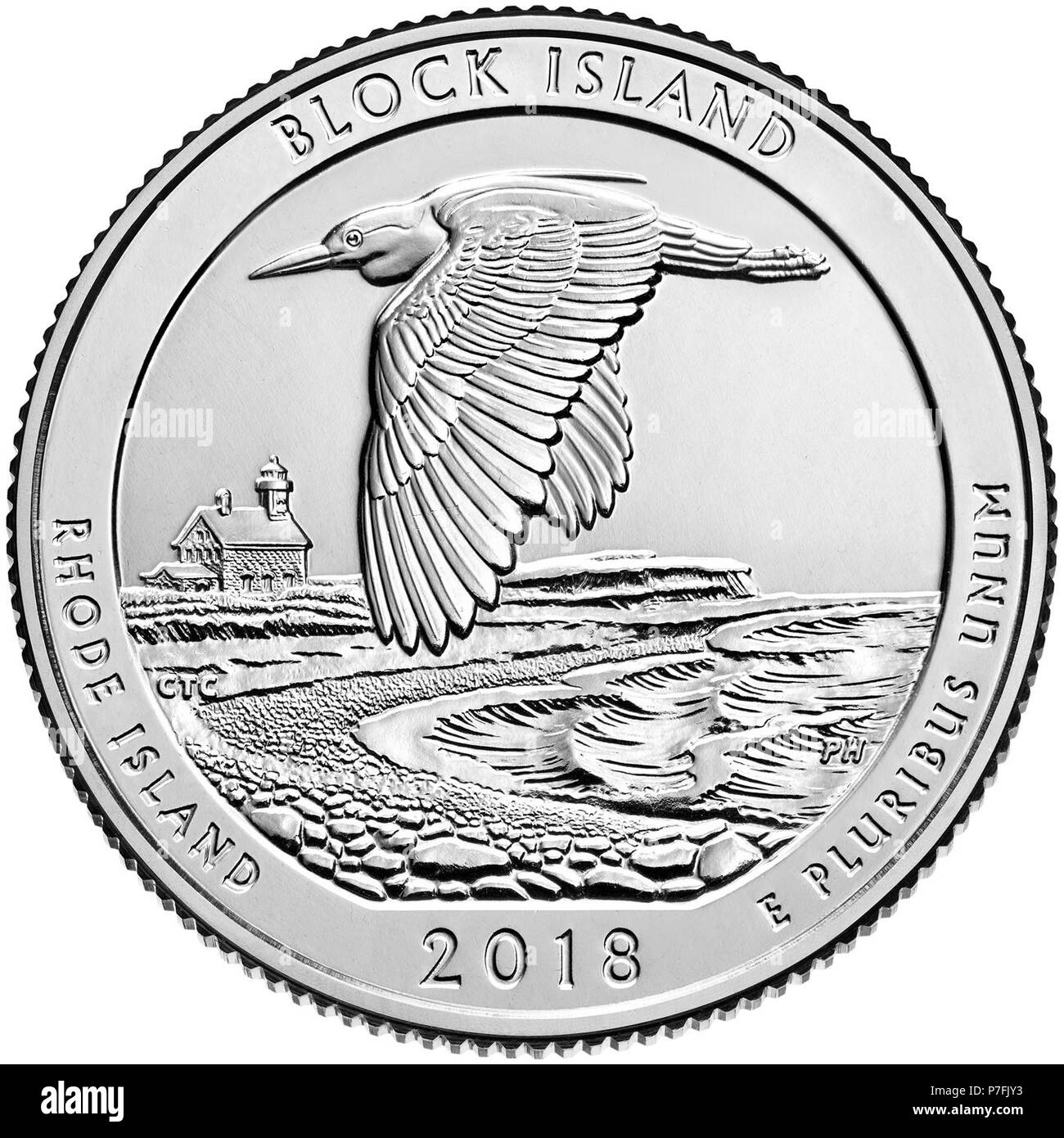 2018-america-il-bello quarti-coin-block-isola-RHODE-island-non circola-retromarcia. Foto Stock