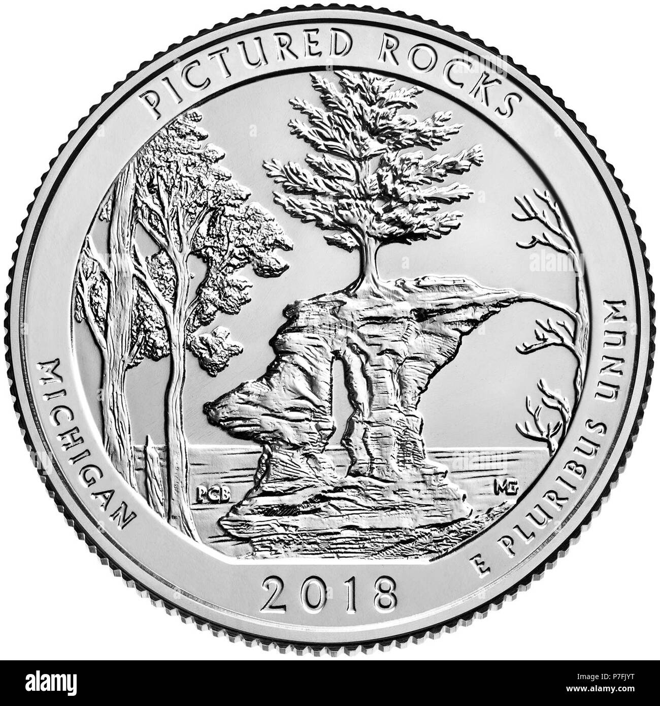 2018-america-il-bello quarti-coin-foto-rocks-michigan-non circola-retromarcia. Foto Stock